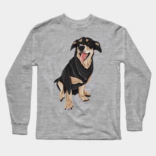 Brown and Black Dog Sitting Mouth Open Long Sleeve T-Shirt